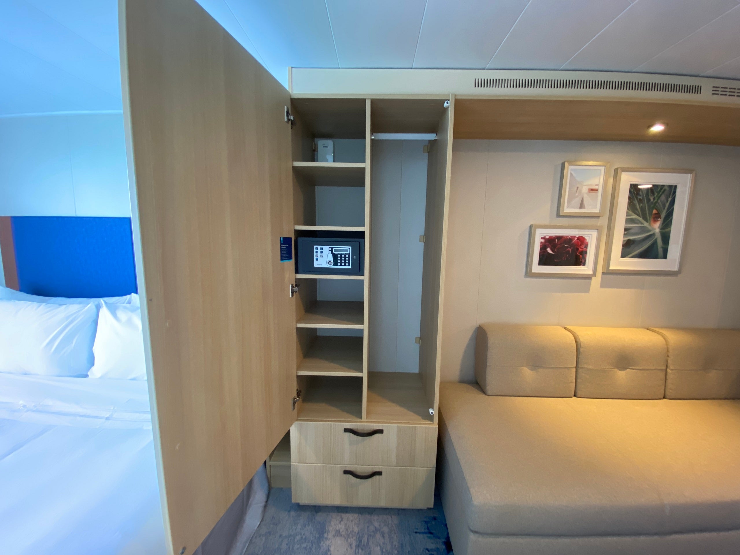 One of two closets in a balcony cabin on Royal Caribbean's Wonder of the Seas.