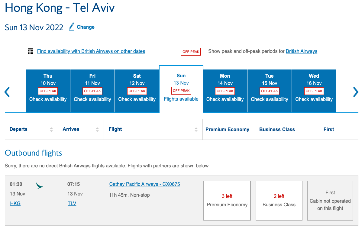 More Cathay Pacific flights on the BA website