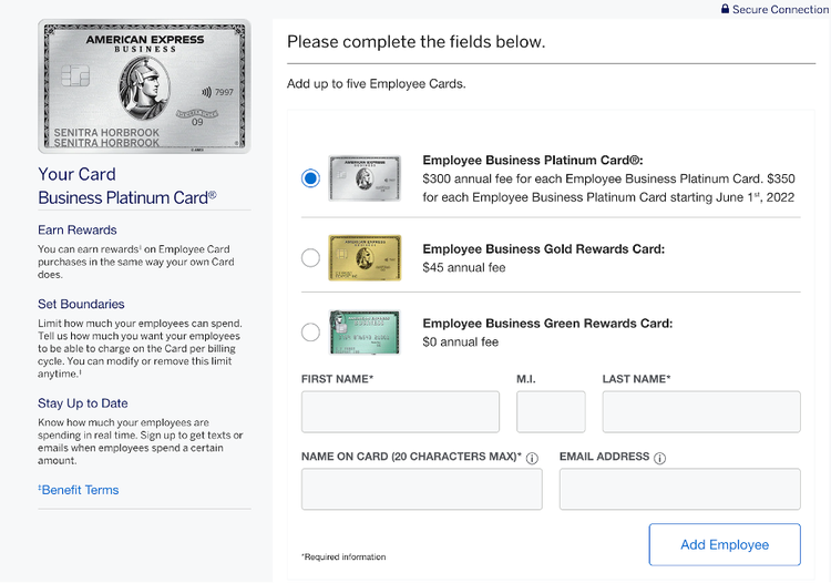 New employee card fee on the Amex Business Platinum - The Points Guy