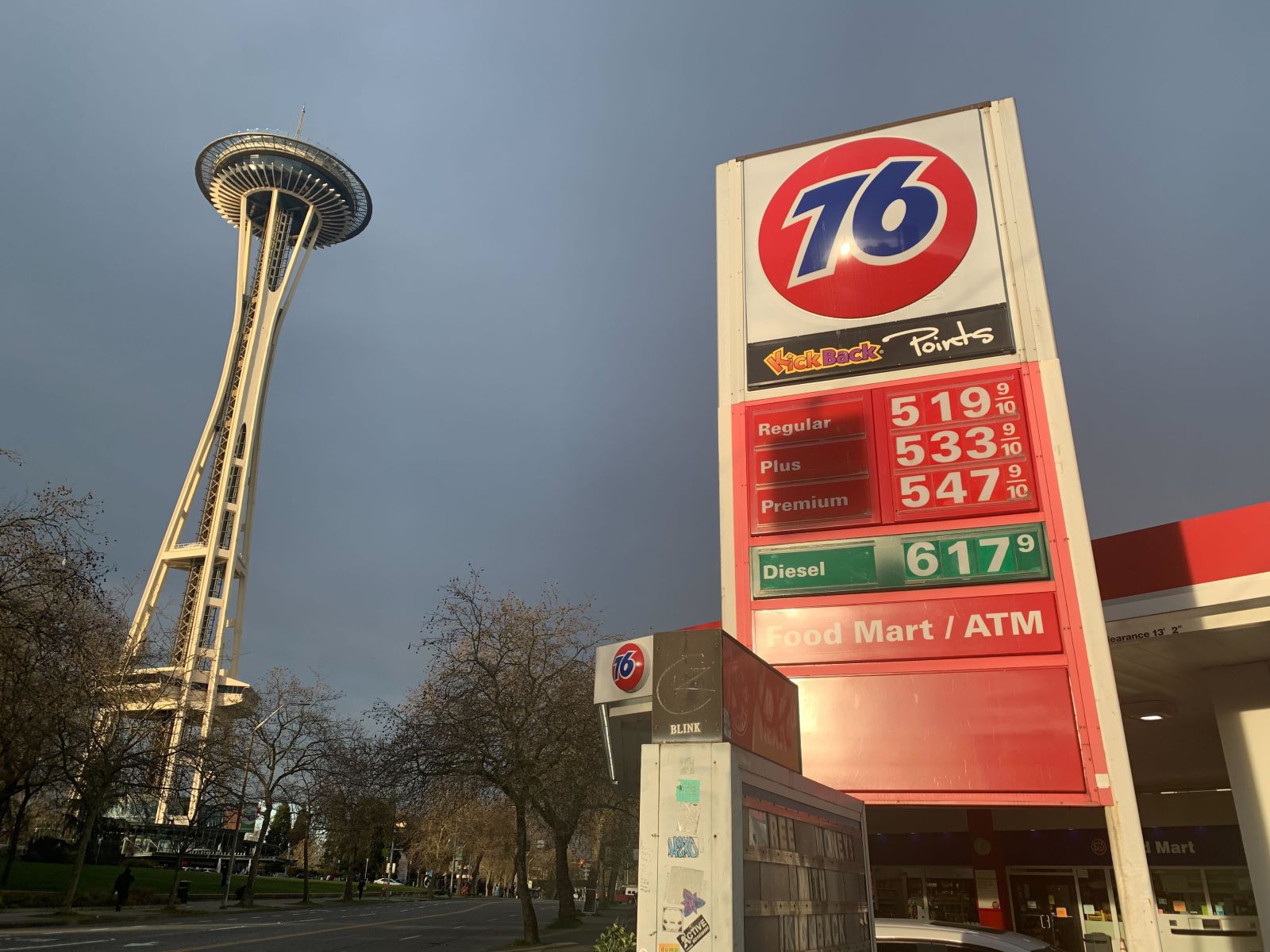 Seattle high gas prices March 11, 2022. (Photo by Clint Henderson/The Points Guy)