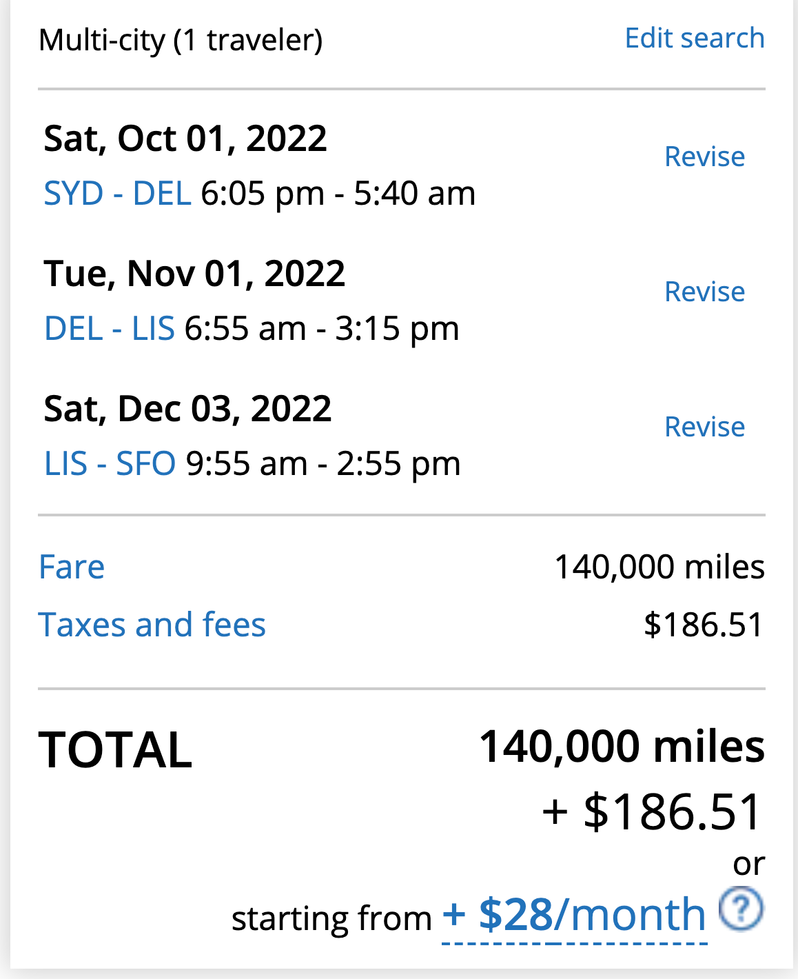 Multi-stop itinerary on United's website