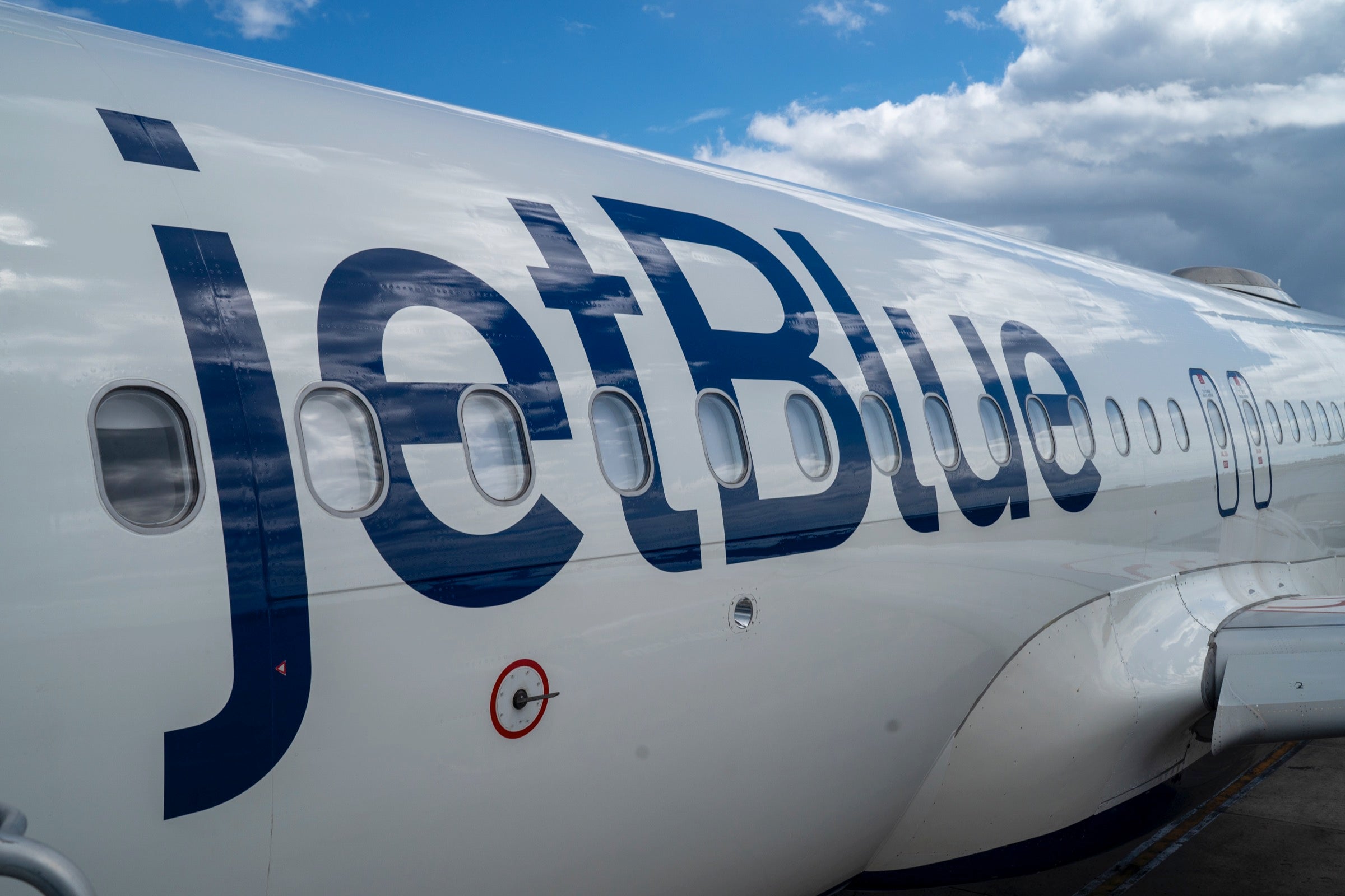 Side of a JetBlue plane in St George