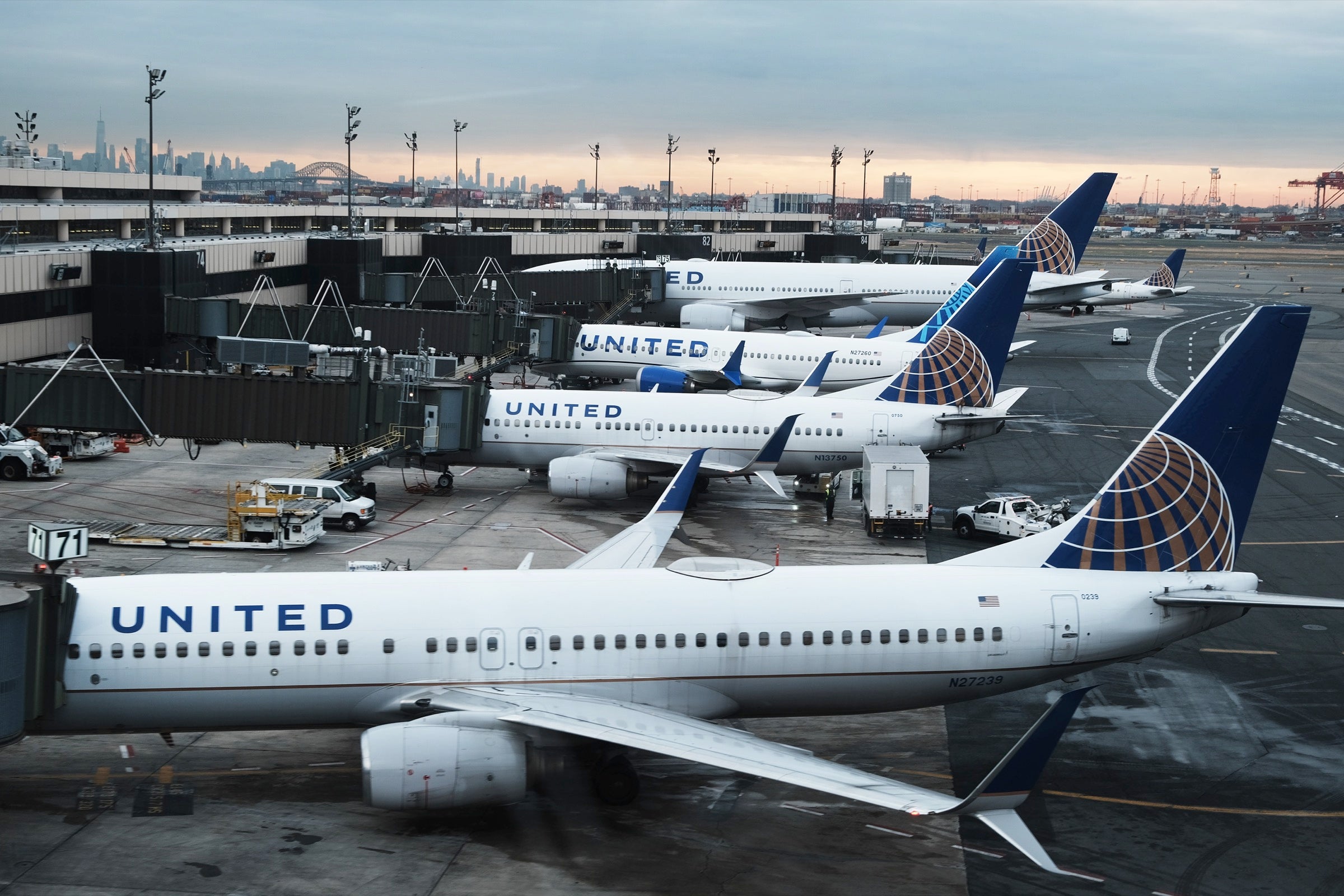United Airlines planes at the gate in Newark