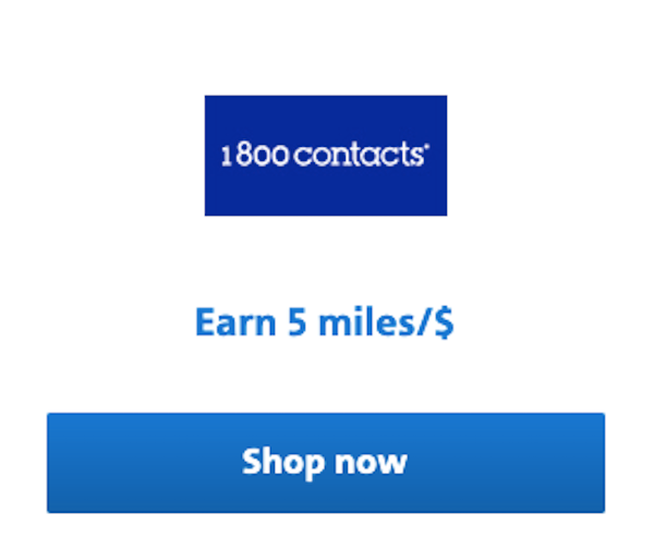Screenshot of mileage earning rate at 1-800-CONTACTS