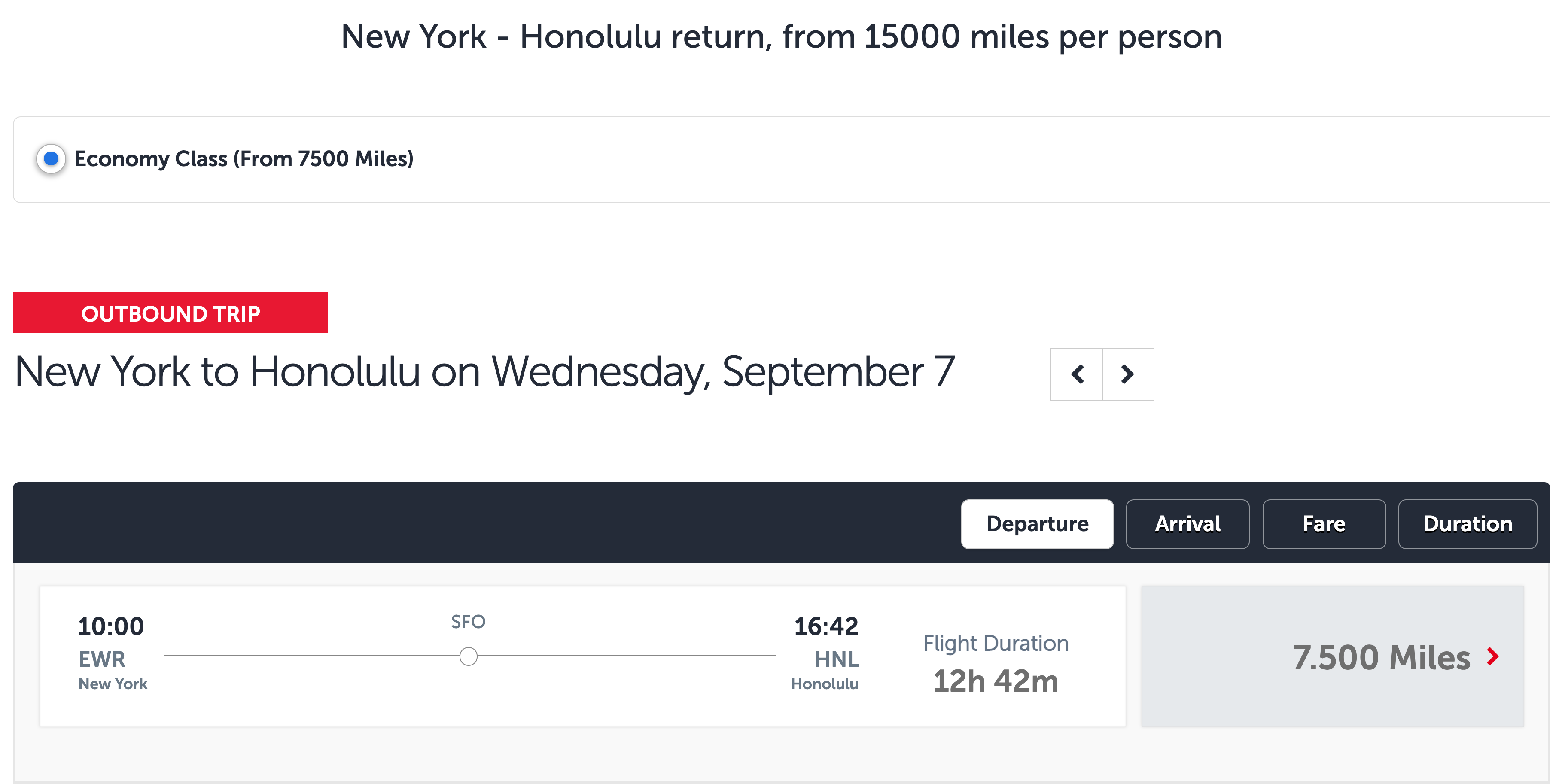 New York to Honolulu award ticket on the Turkish Airlines website