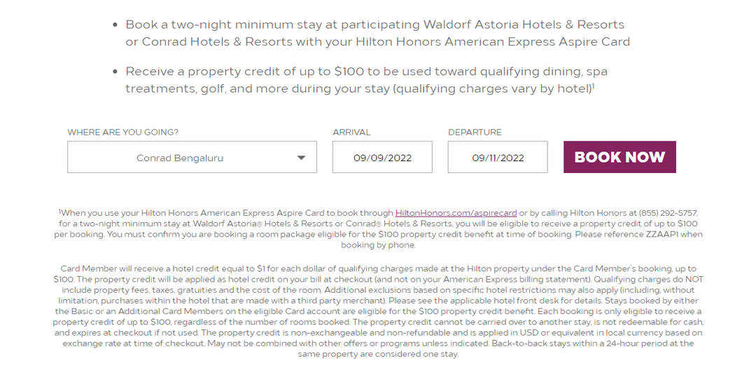 Hilton Aspire 100 property credit for Conrad, Waldorf Astoria The