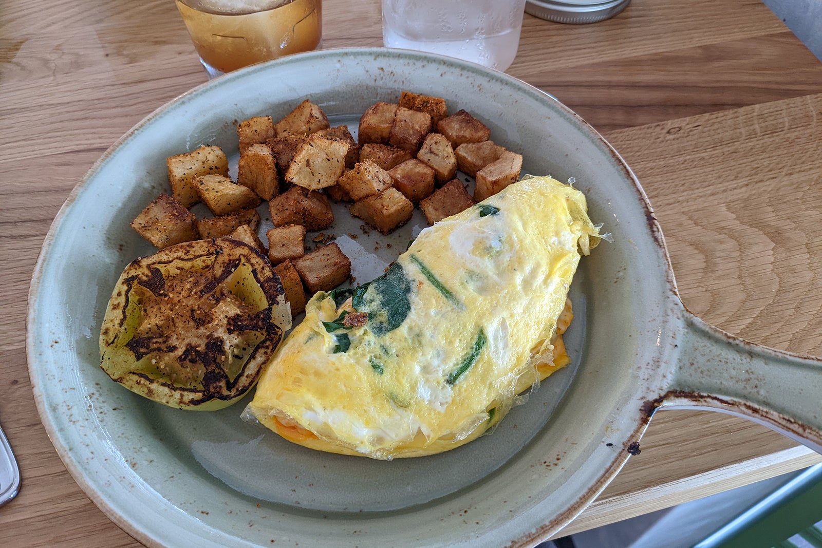 Omelet and potatoes on a plate