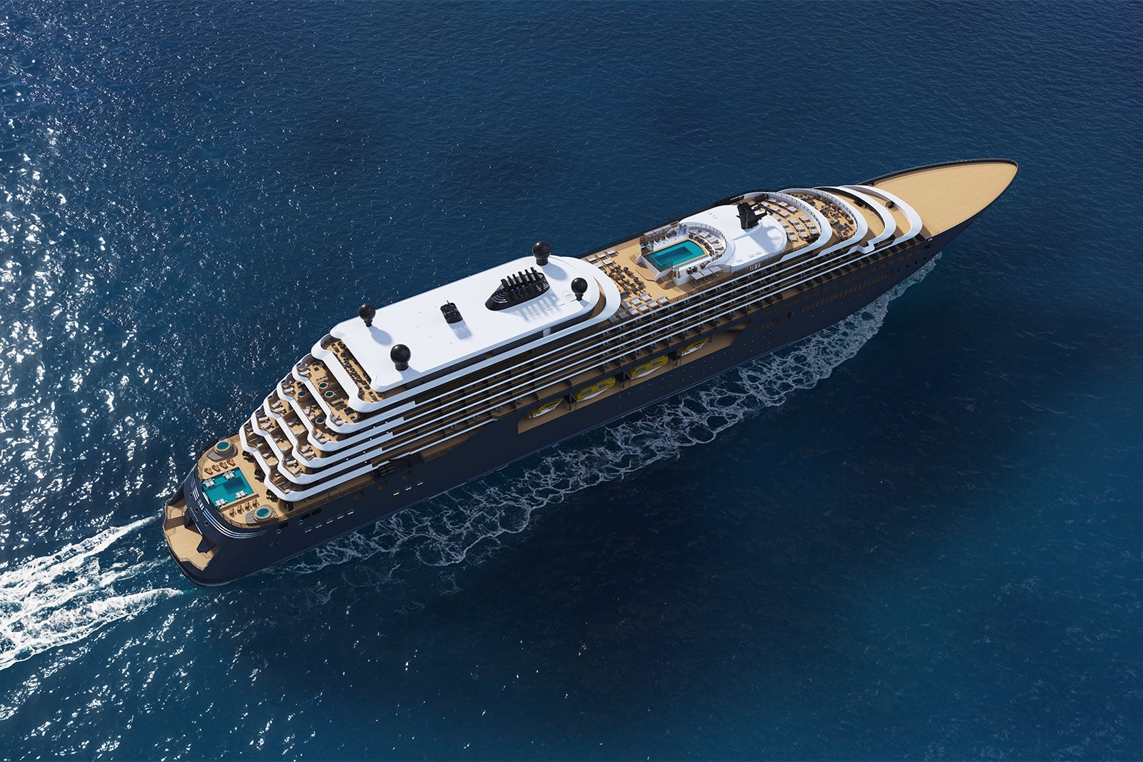 Artist's rendering of a luxury cruise yacht