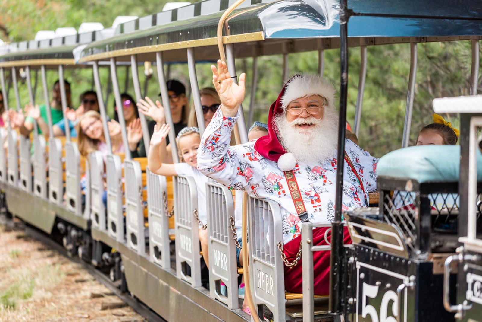 Santa riding on a train