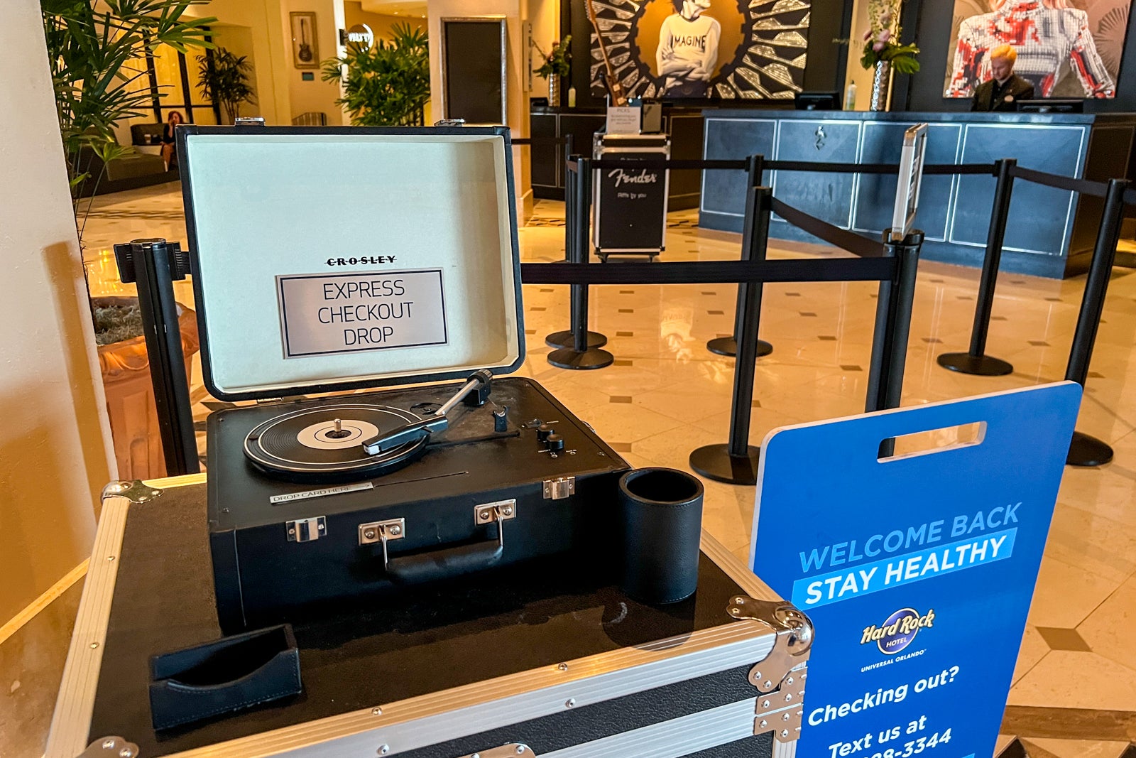 Record player used as a key card drop.