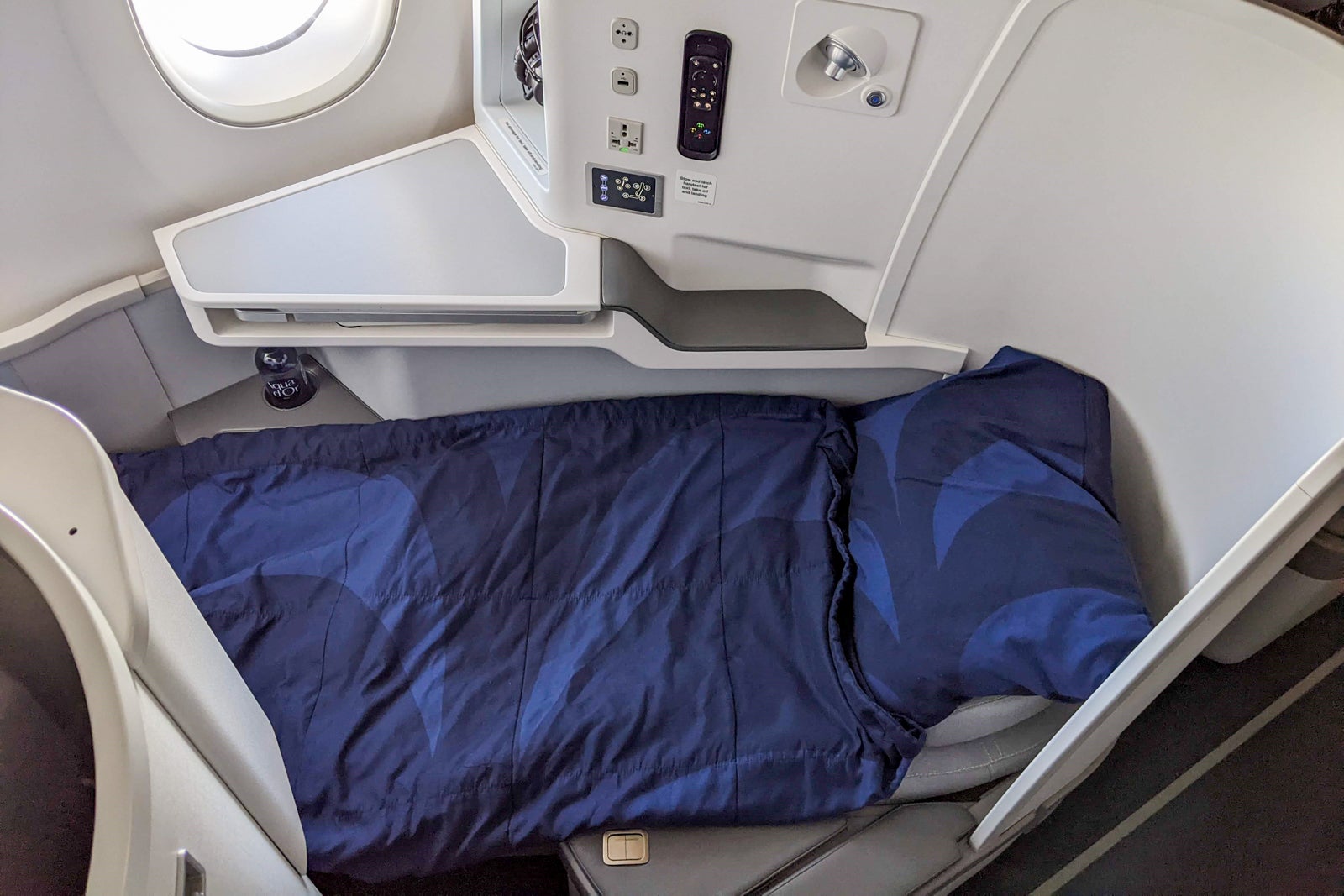 Finnair business class seat as bed