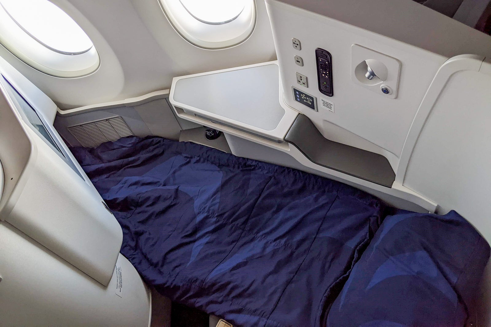 Finnair business class seat as bed