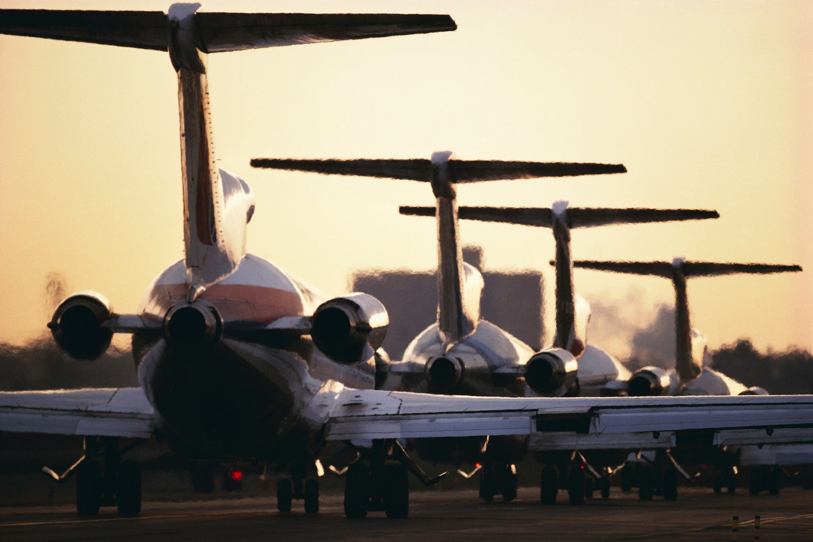 Airline Jets Lined up on Runway