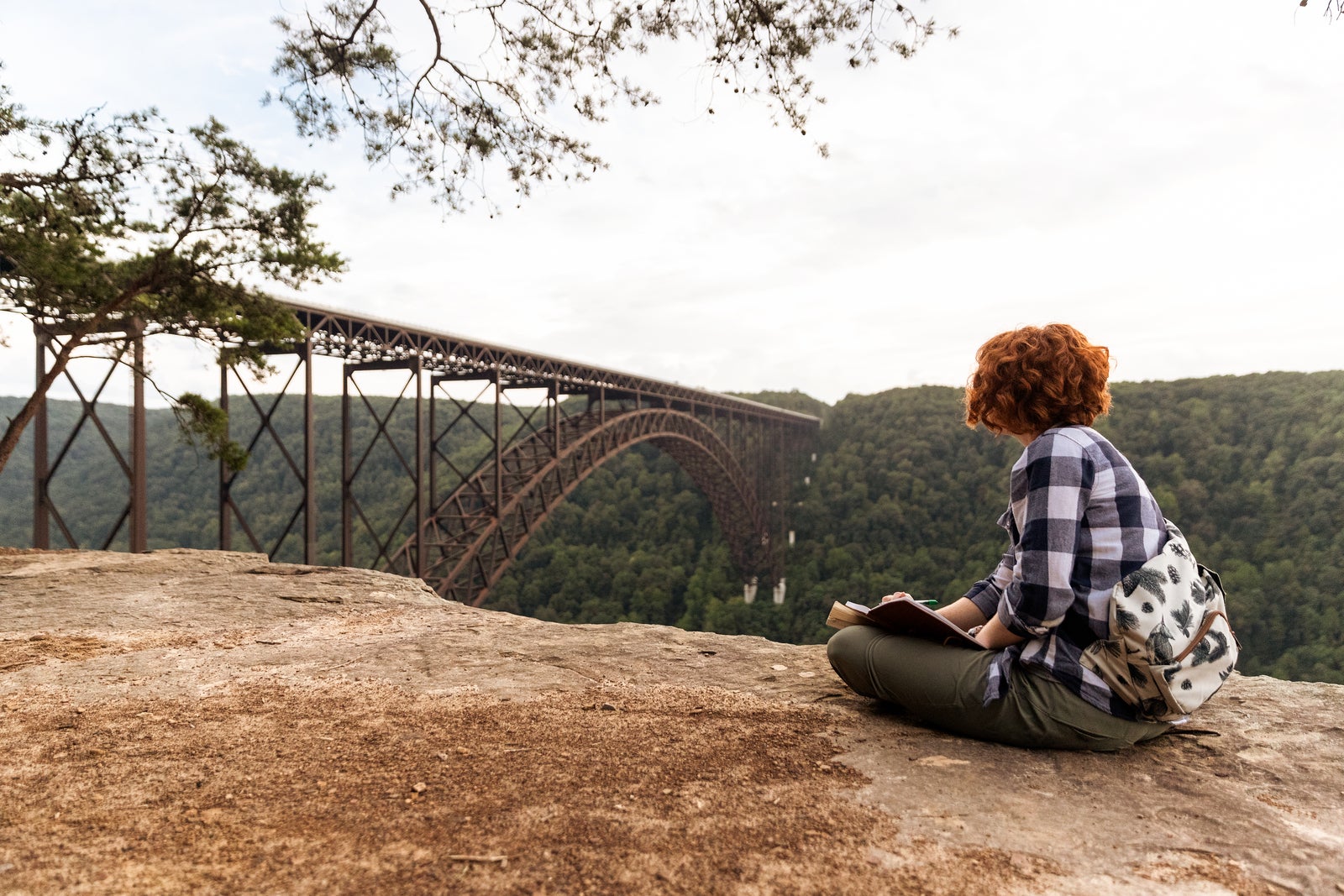 Hiker with view of New River Gorge Bridge