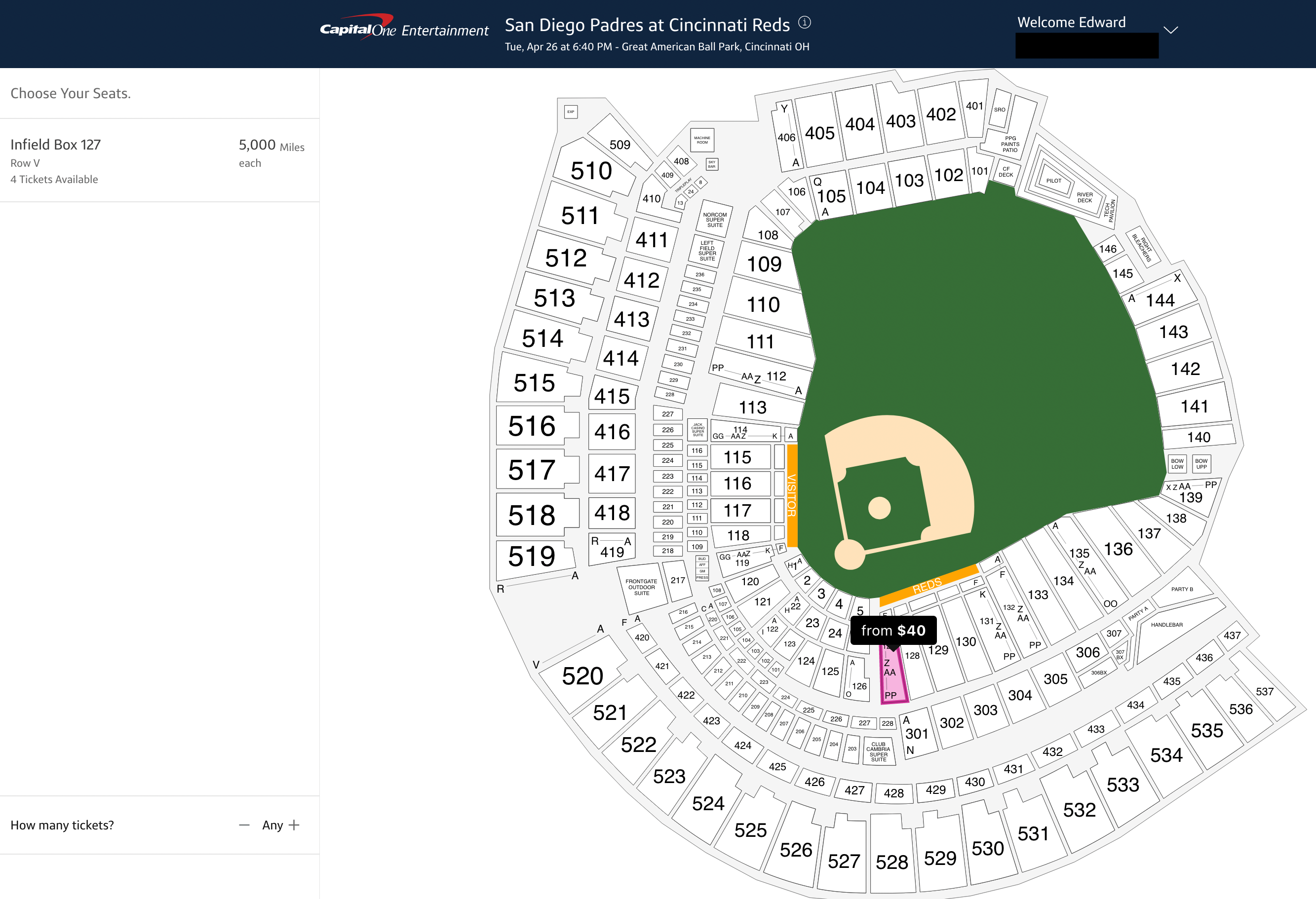 Redeem Capital One miles for MLB Tickets