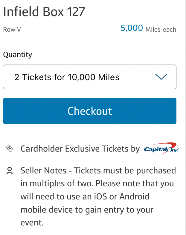 Redeem Capital One miles for MLB Tickets