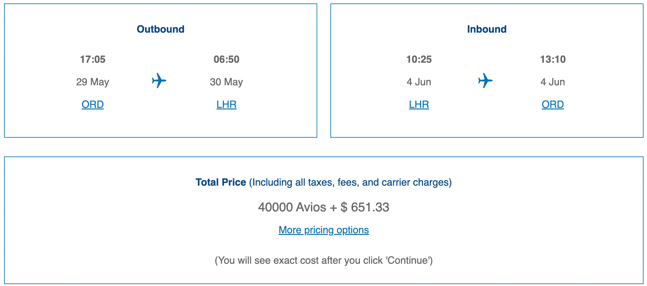 Booking a flight from ORD to LHR