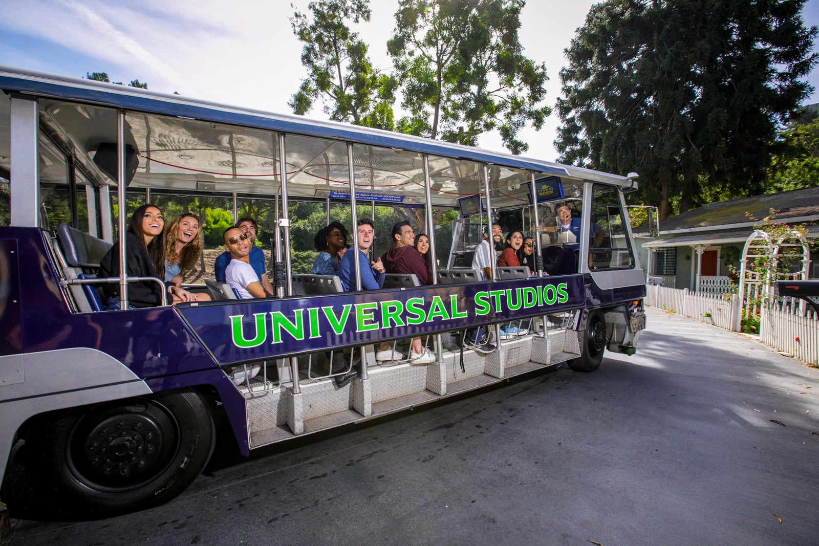 Guests on tram tour at Universal Studios Hollywood