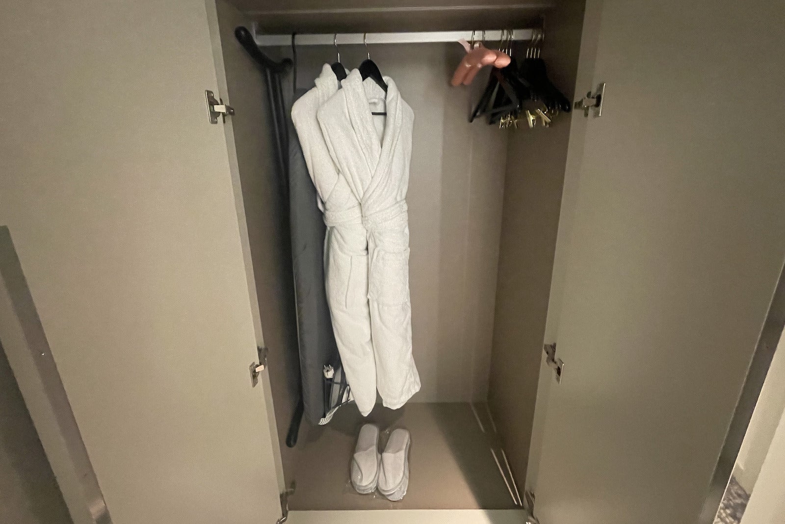robes hanging in hotel closet