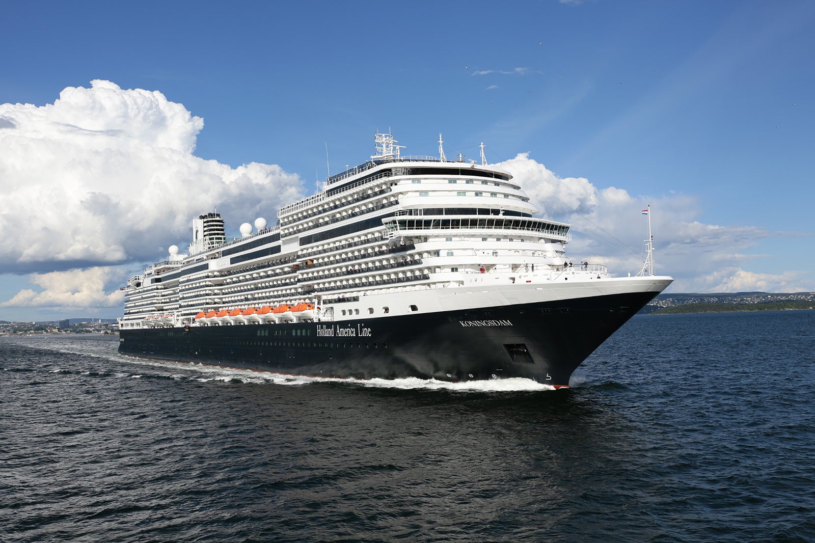Koningsdam cruise ship sailing out of Oslo