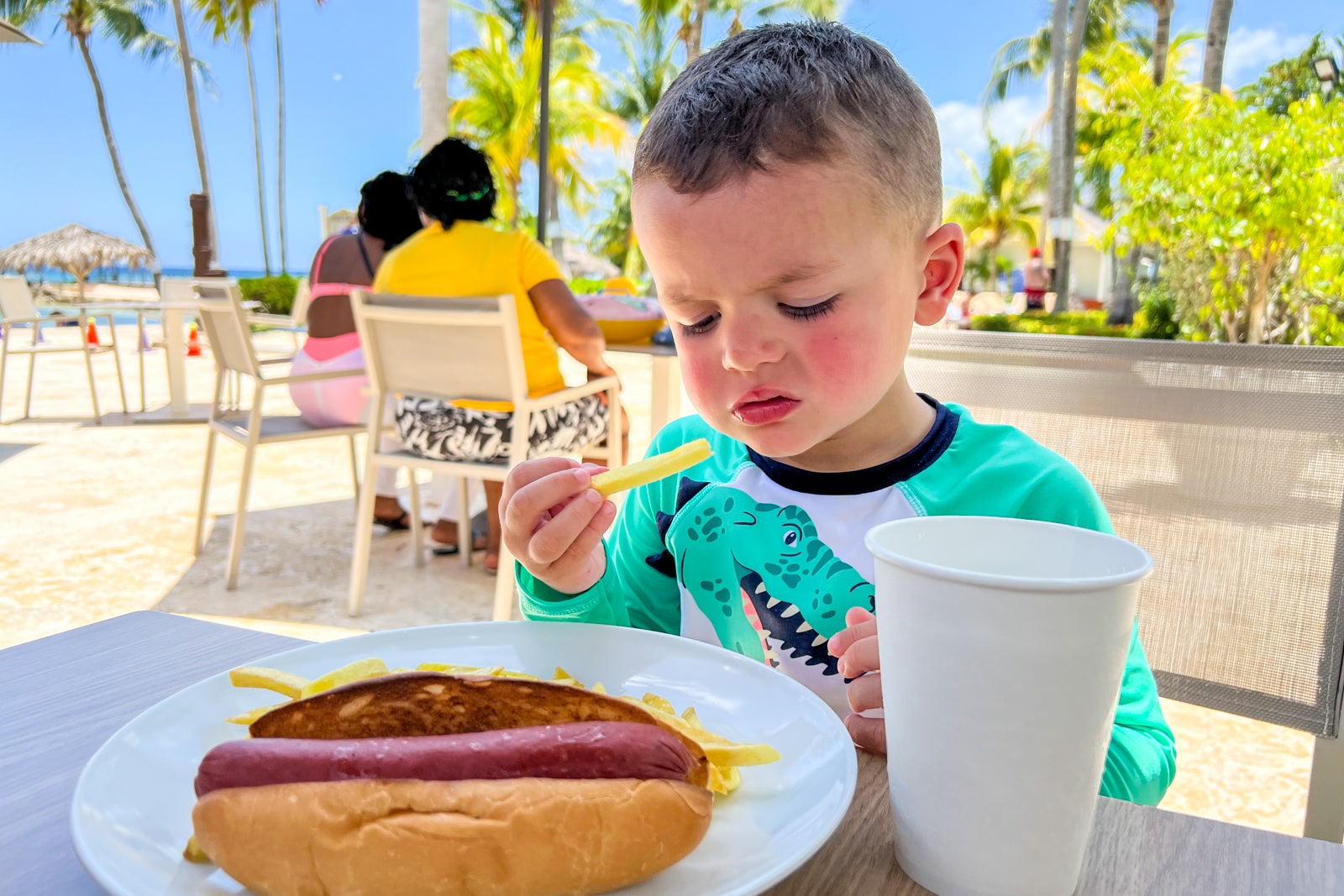 Child eating hot dog