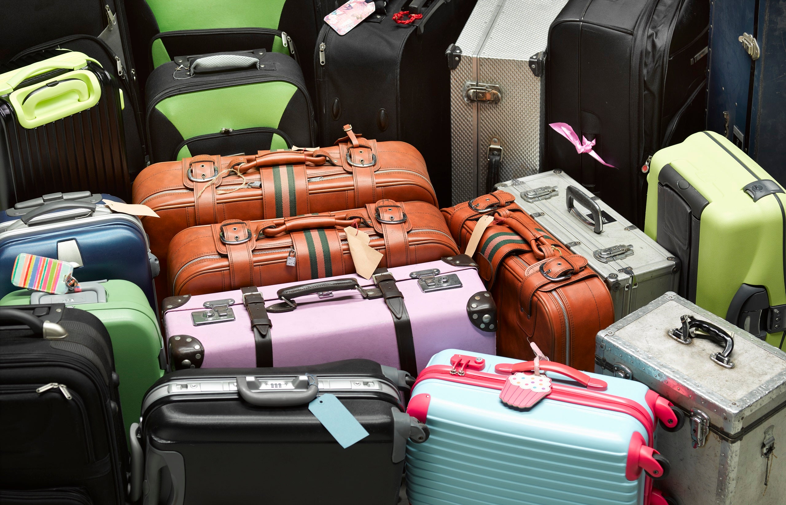A group of colorful suitcases