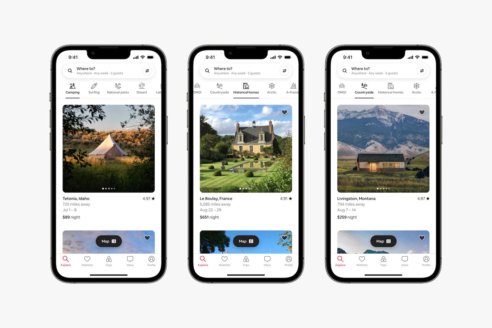 iPhone displaying Airbnb listings side by side
