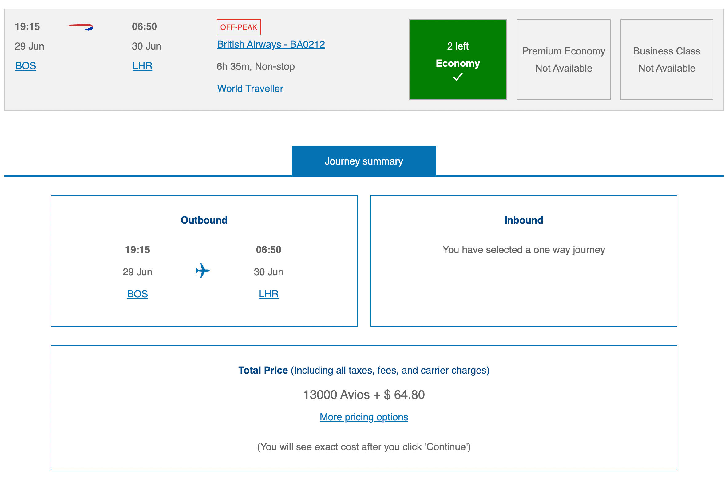 Booking a flight from BOS to LHR