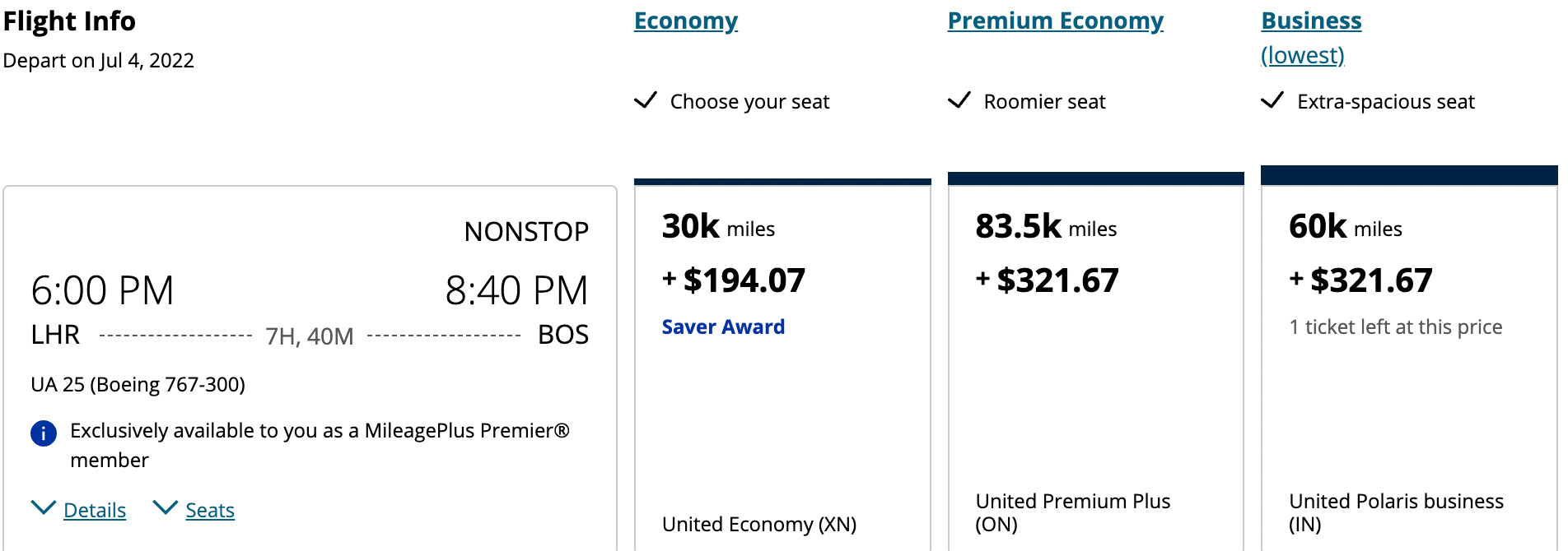 Booking a flight from LHR to BOS