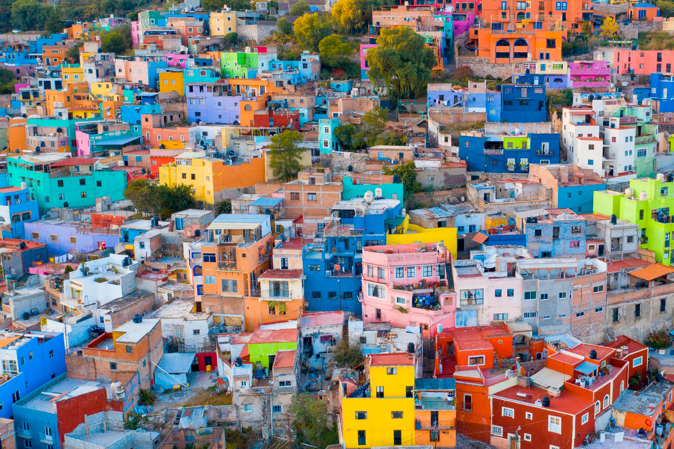 Colorful crowded houses of Guanajuato City, Mexico
