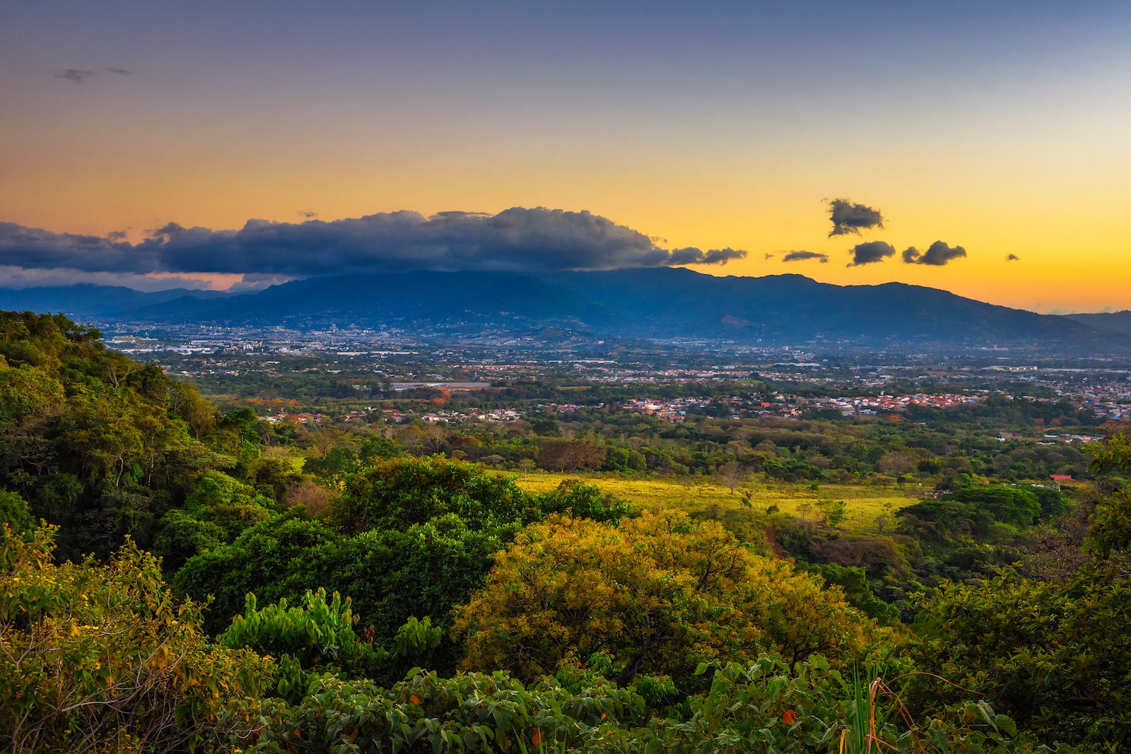 Sunset above the Central Valley of San Jose in Costa Rica