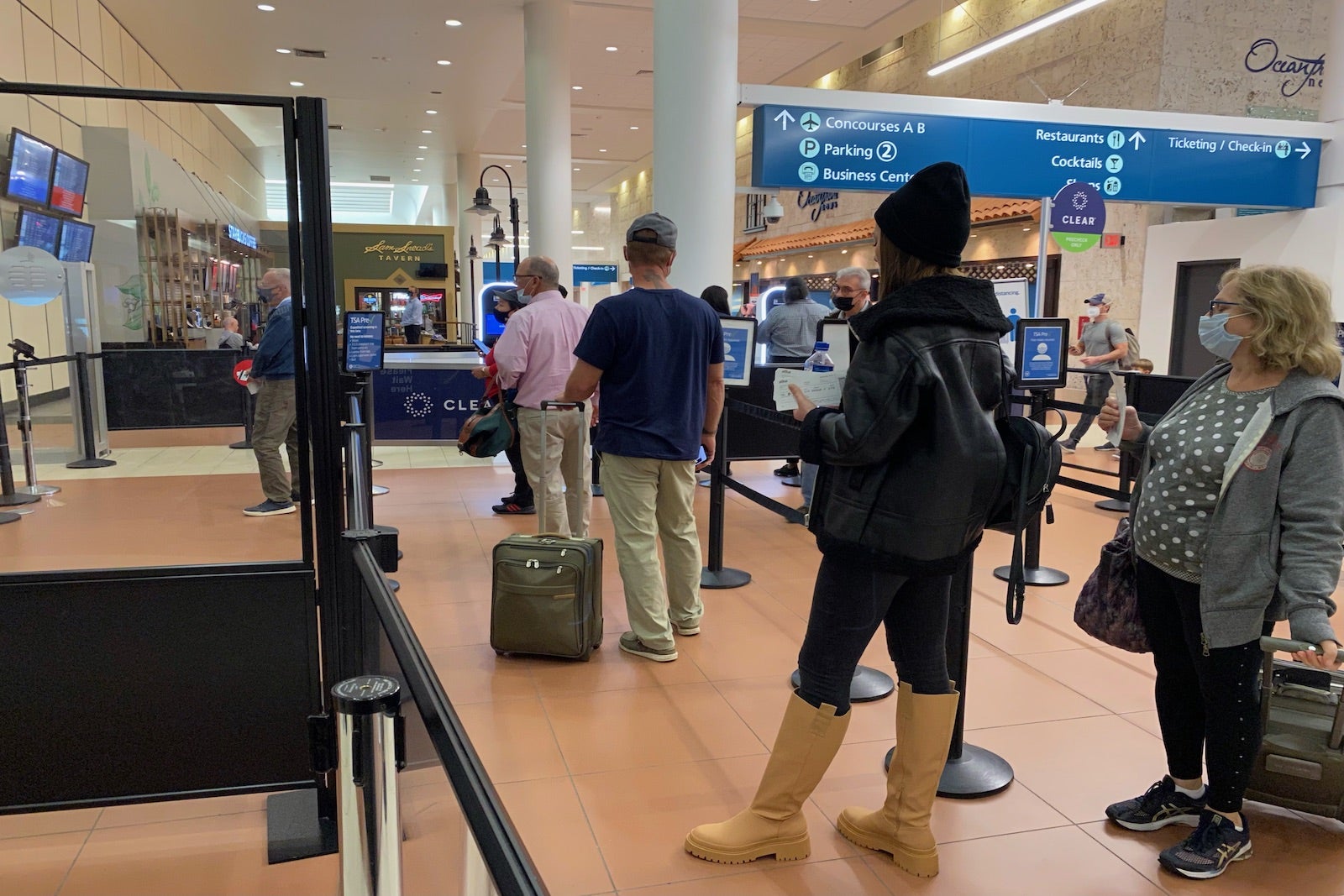 Passengers lined up at TSA security area, West Palm Beach, Florida