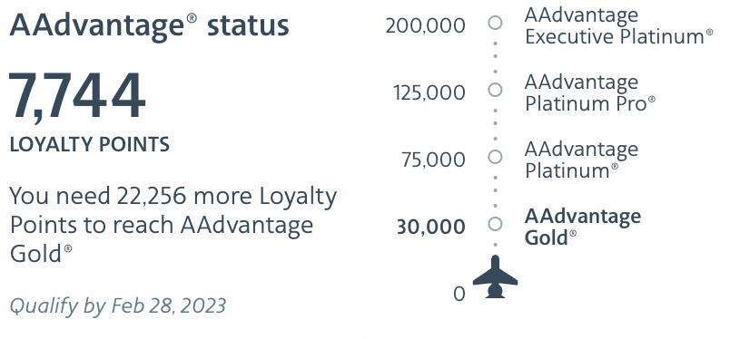Kyle's 2022 American Airlines status progress