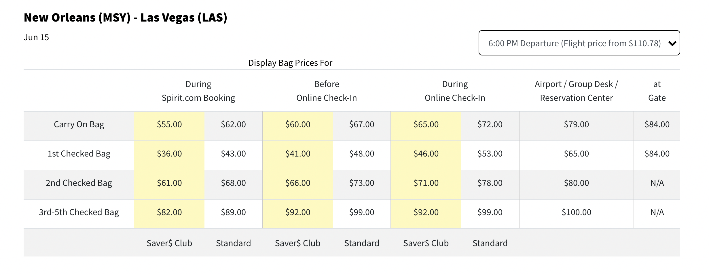 Cost of store luggage spirit