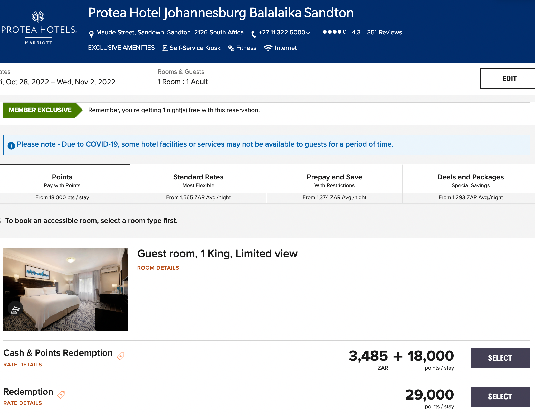 Booking a room at the Protea Hotel Johannesburg Balalaika Sandton