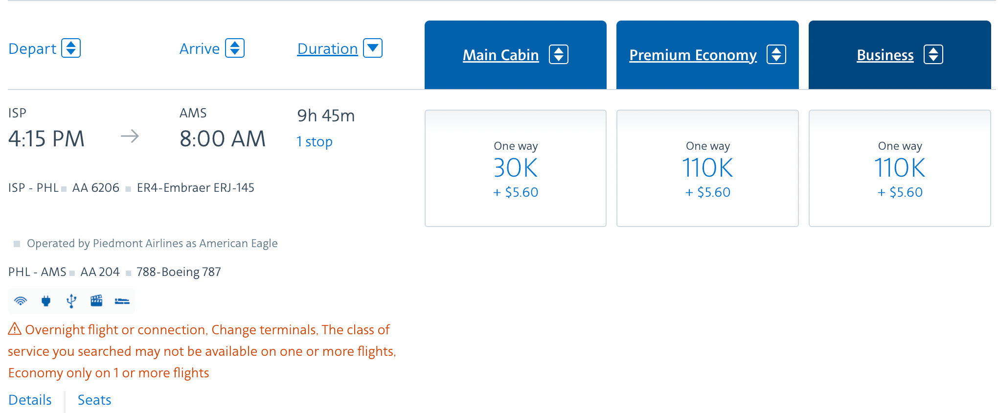 Booking a flight from ISP to AMS