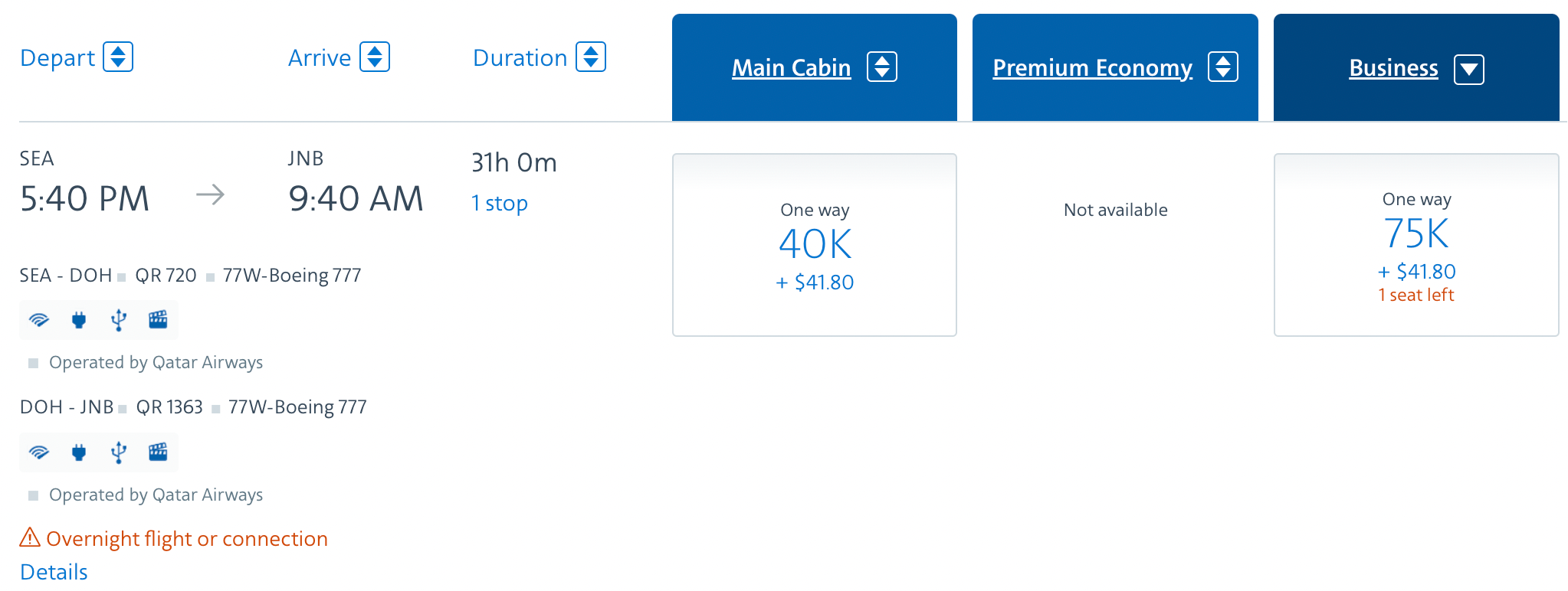 Booking a flight from SEA to JNB