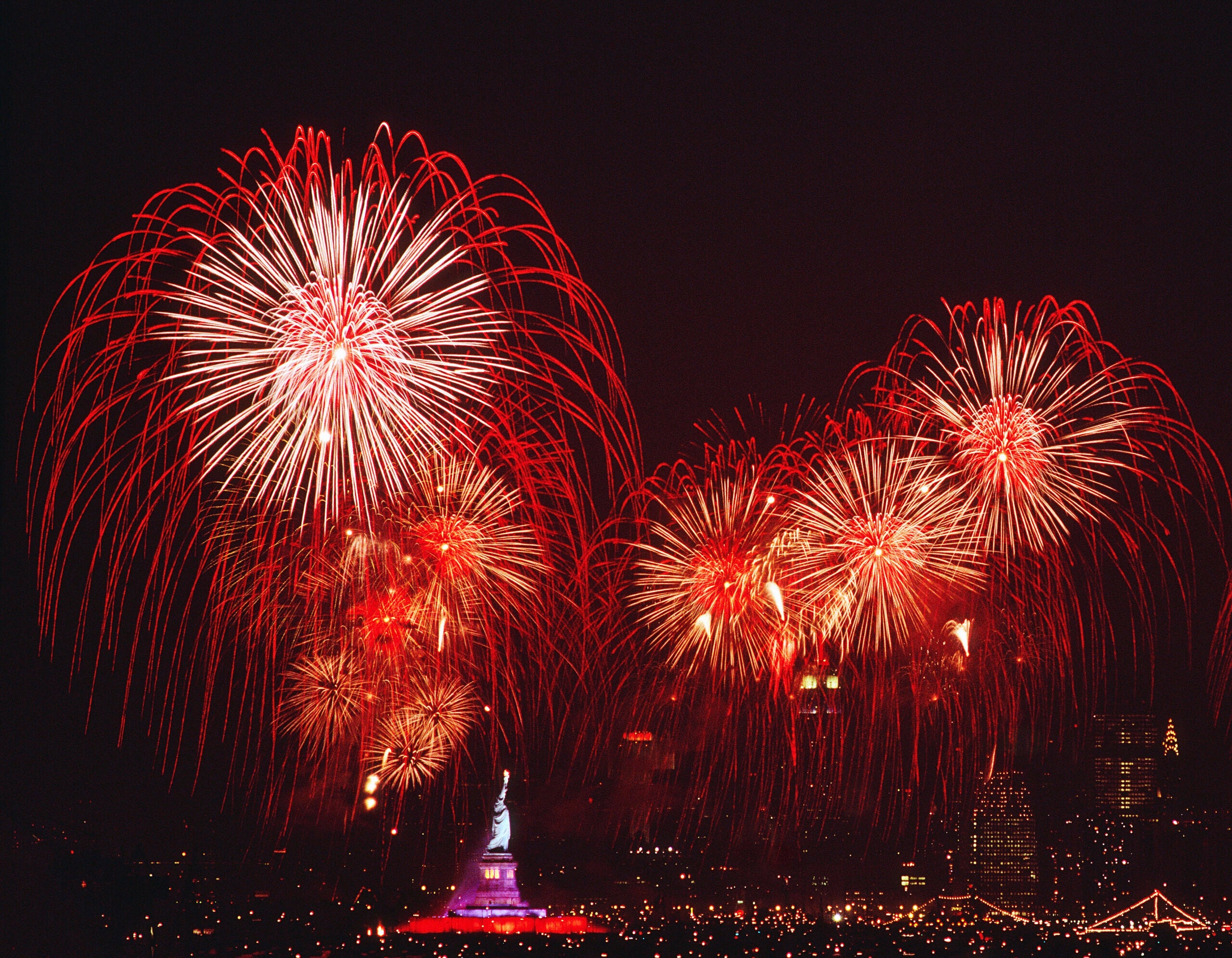 4th of July fireworks over the Statue of Liberty