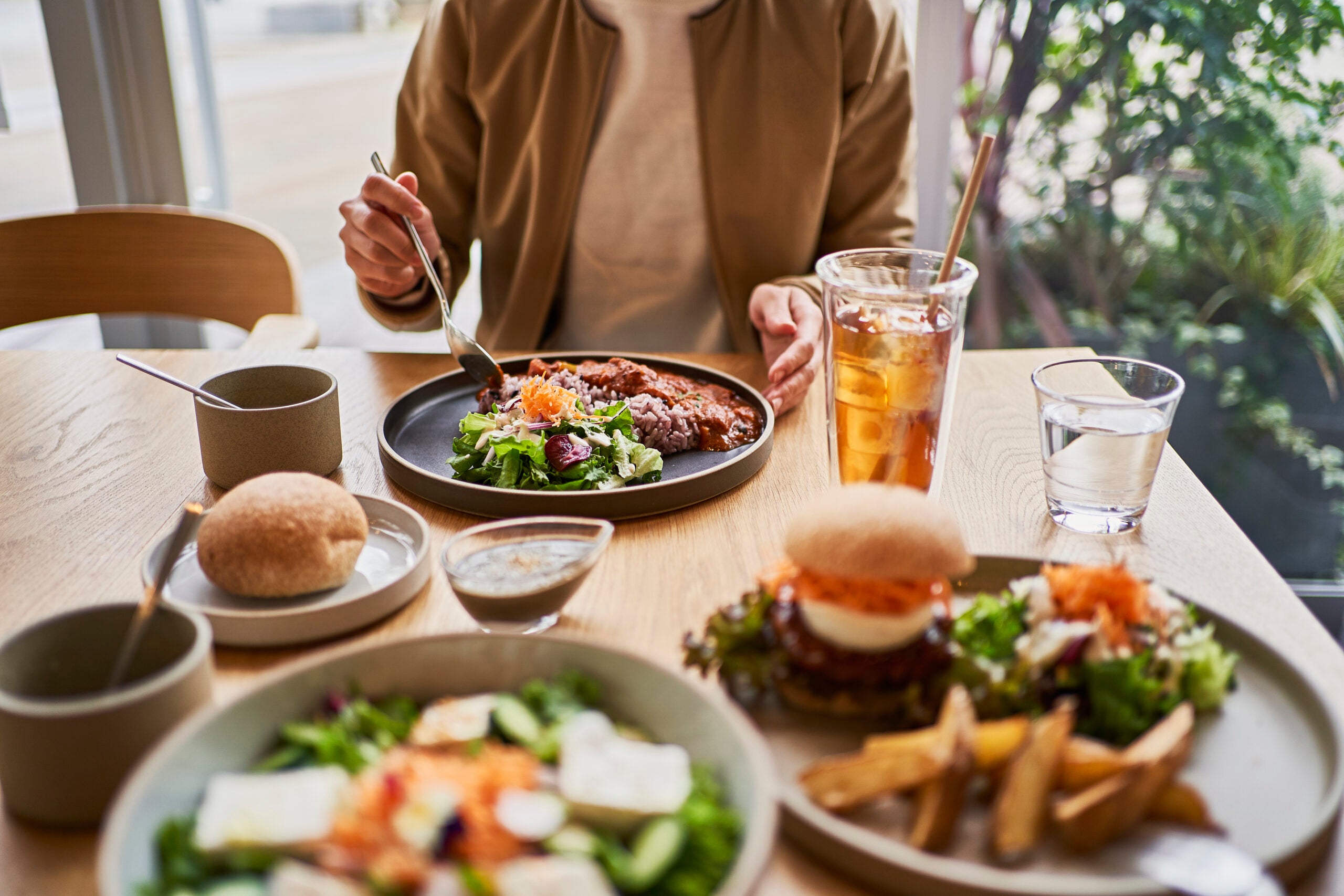 Eating a meal at a restaurant