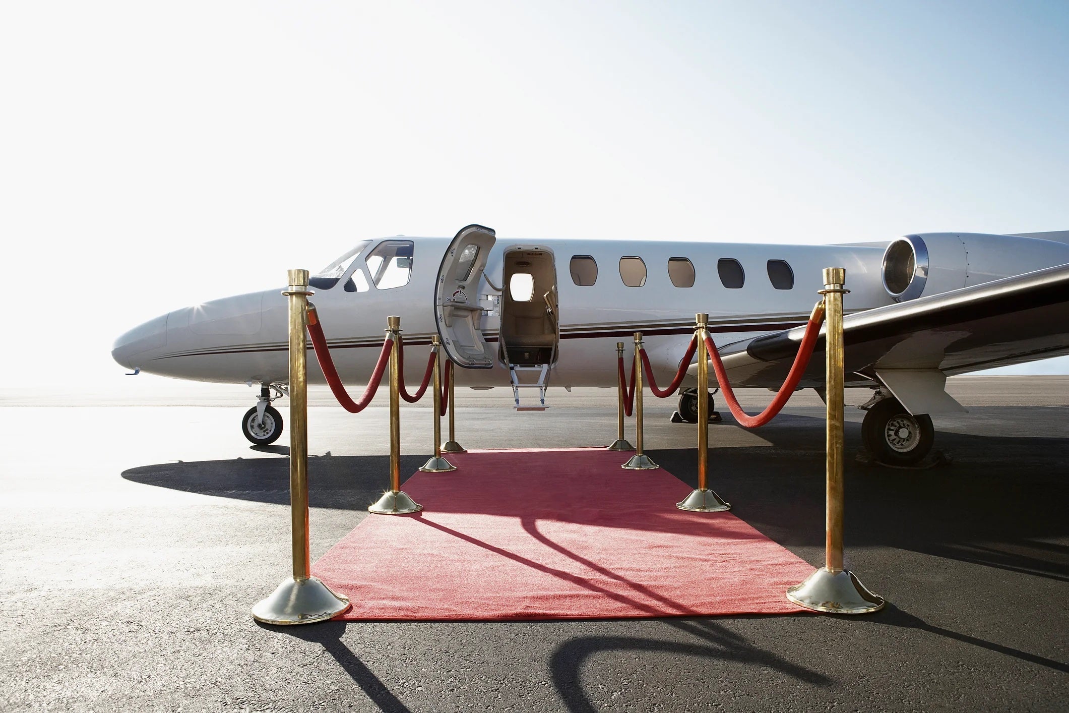 Private plane complete with red carpet entrance