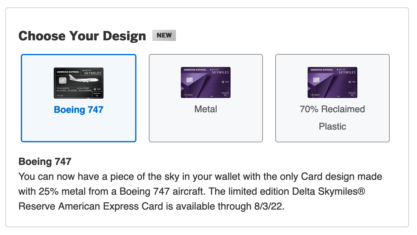Chosing your Delta Reserve card art on American Express' website