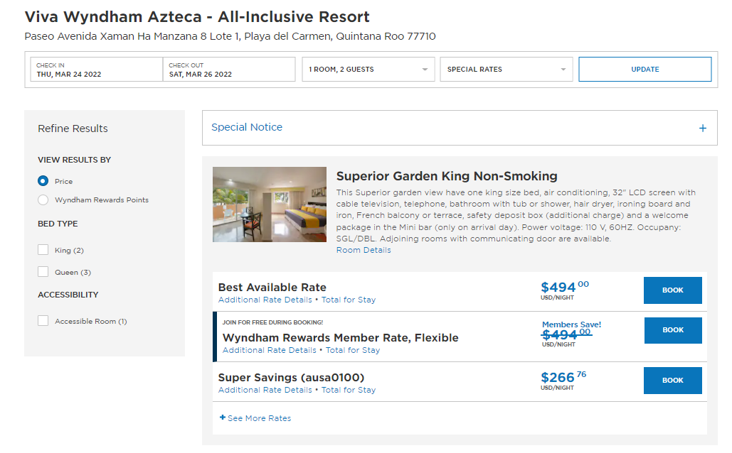 Booking Wyndham Viva Azteca for two guests