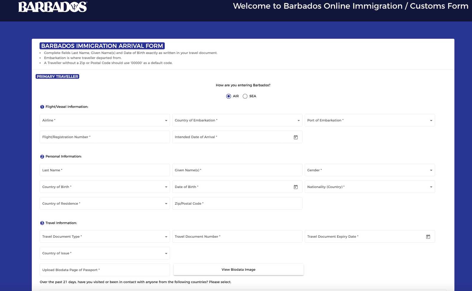 Barbados Drops Remaining COVID 19 Restrictions For Vaccinated   Barbados Immigration Form 