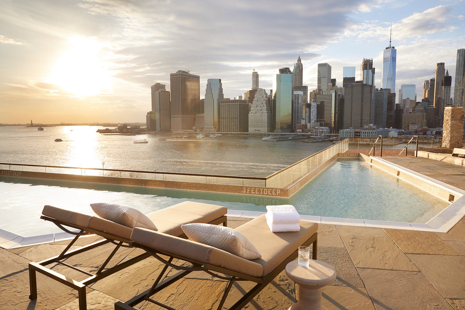 photo of NYC skyline from pool in Brooklyn