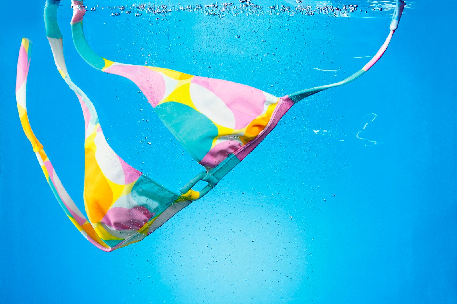Bikini top in water, underwater view