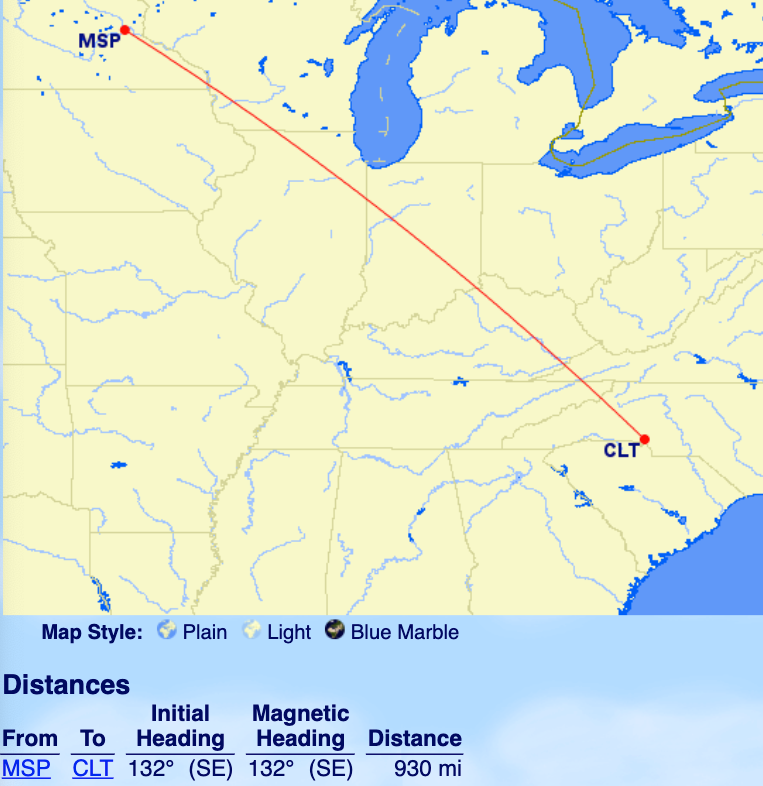 Map and distance from MSP to CLT