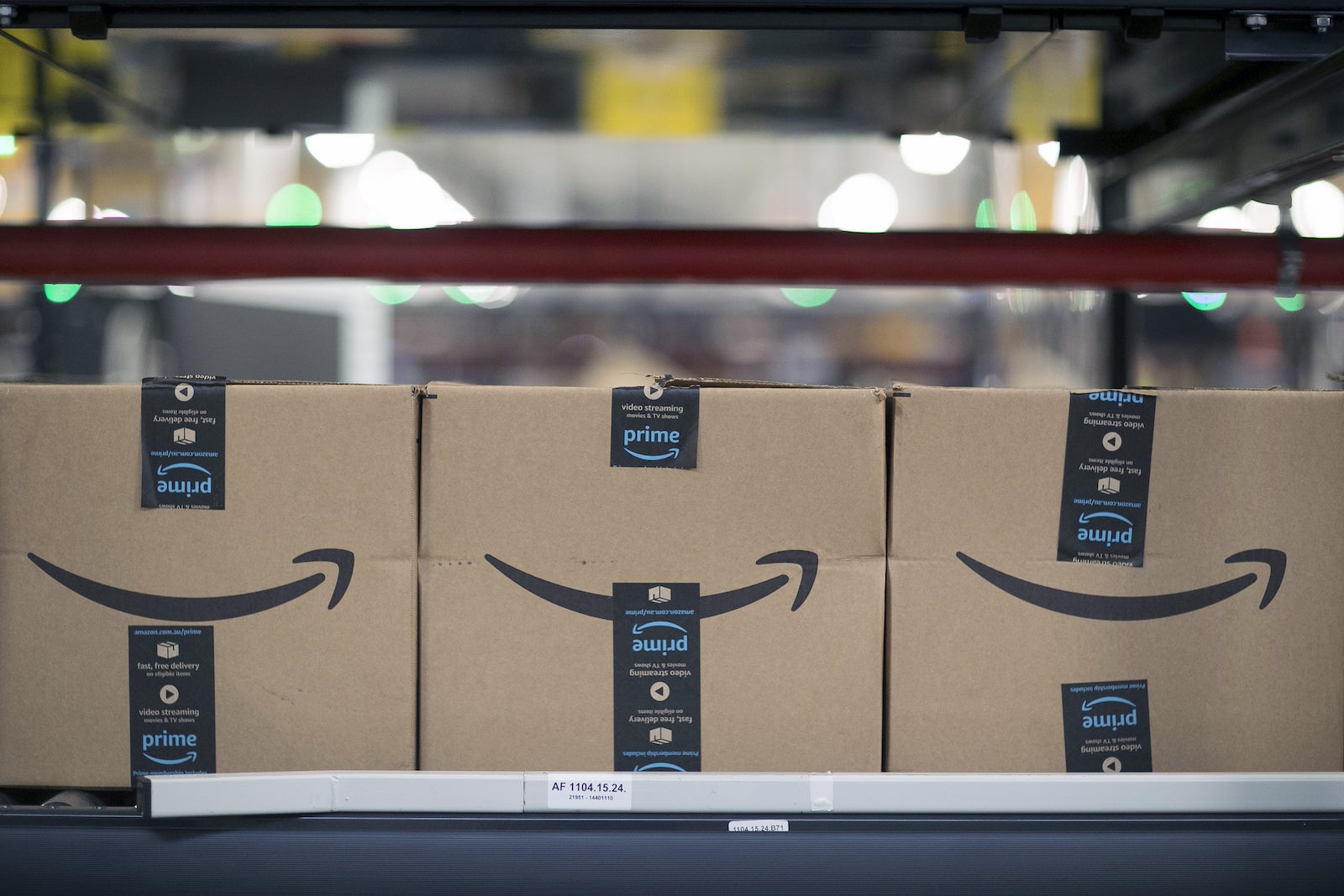Amazon boxes in a fulfillment center