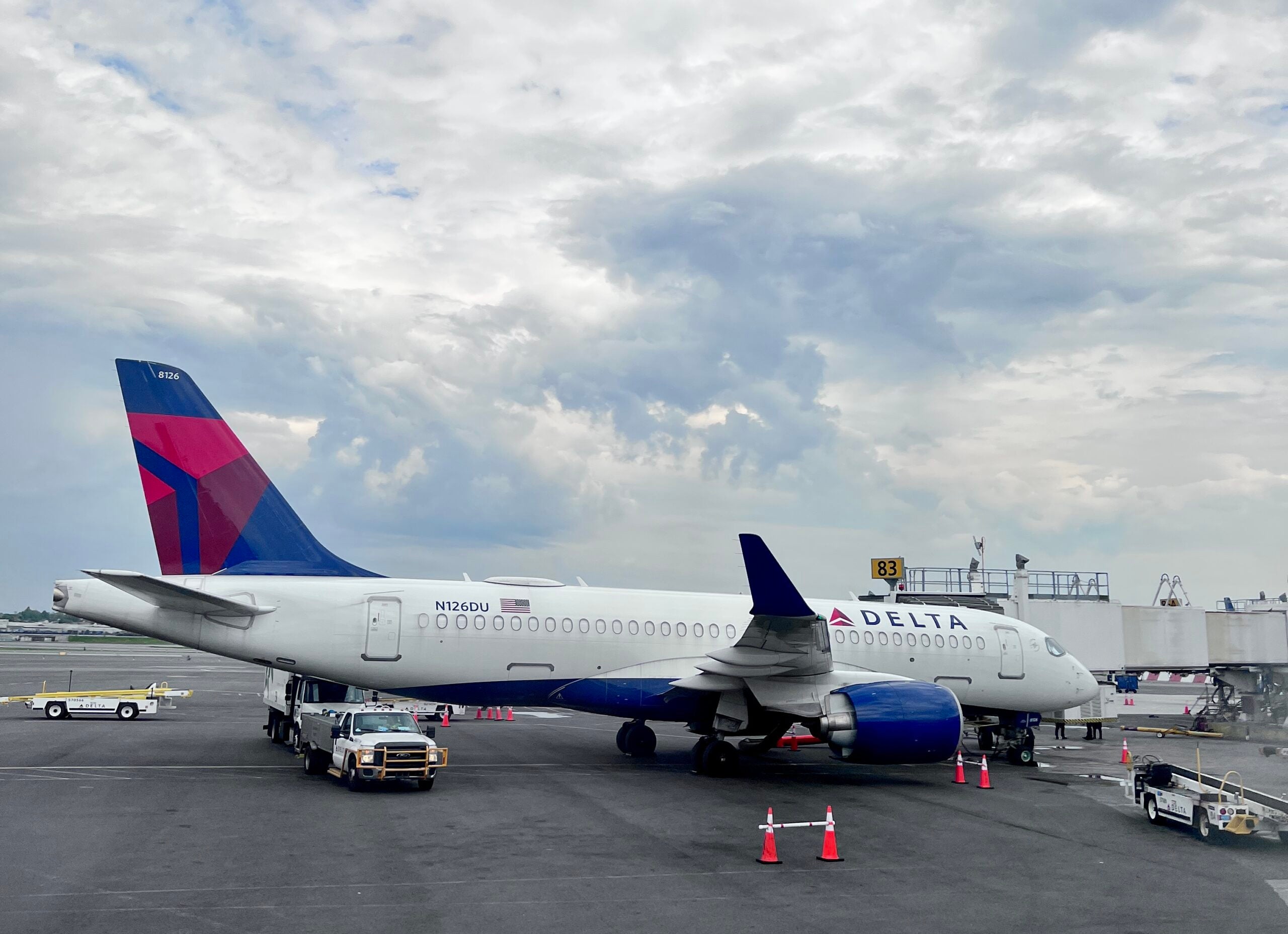 Delta Air Lines Airbus A220 at the New York gate