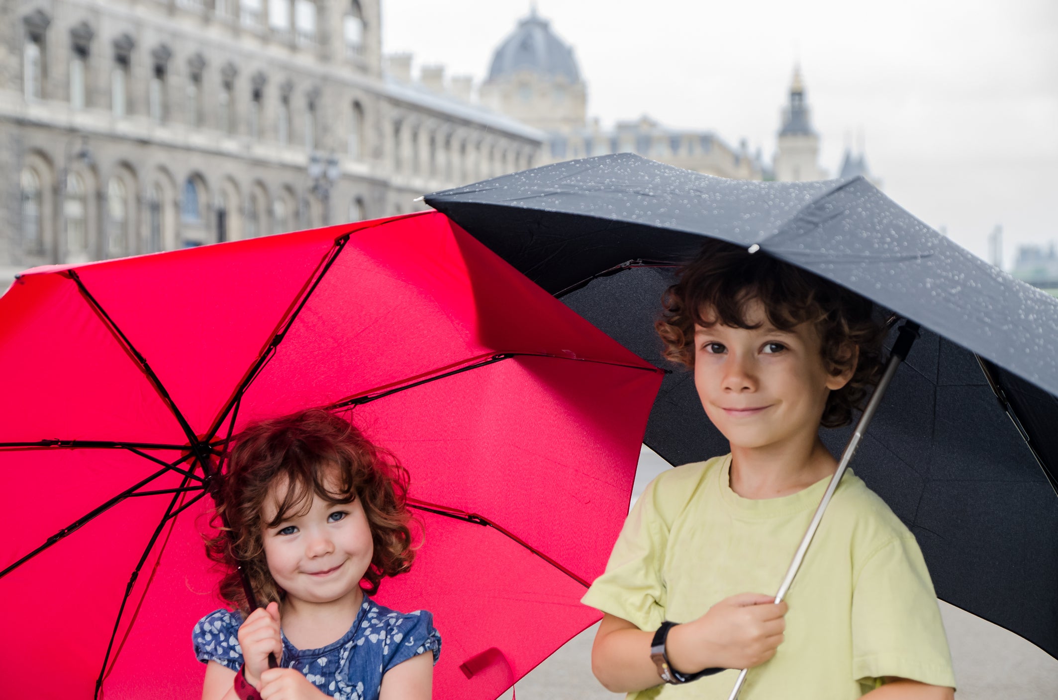 children on rainy day in Europe