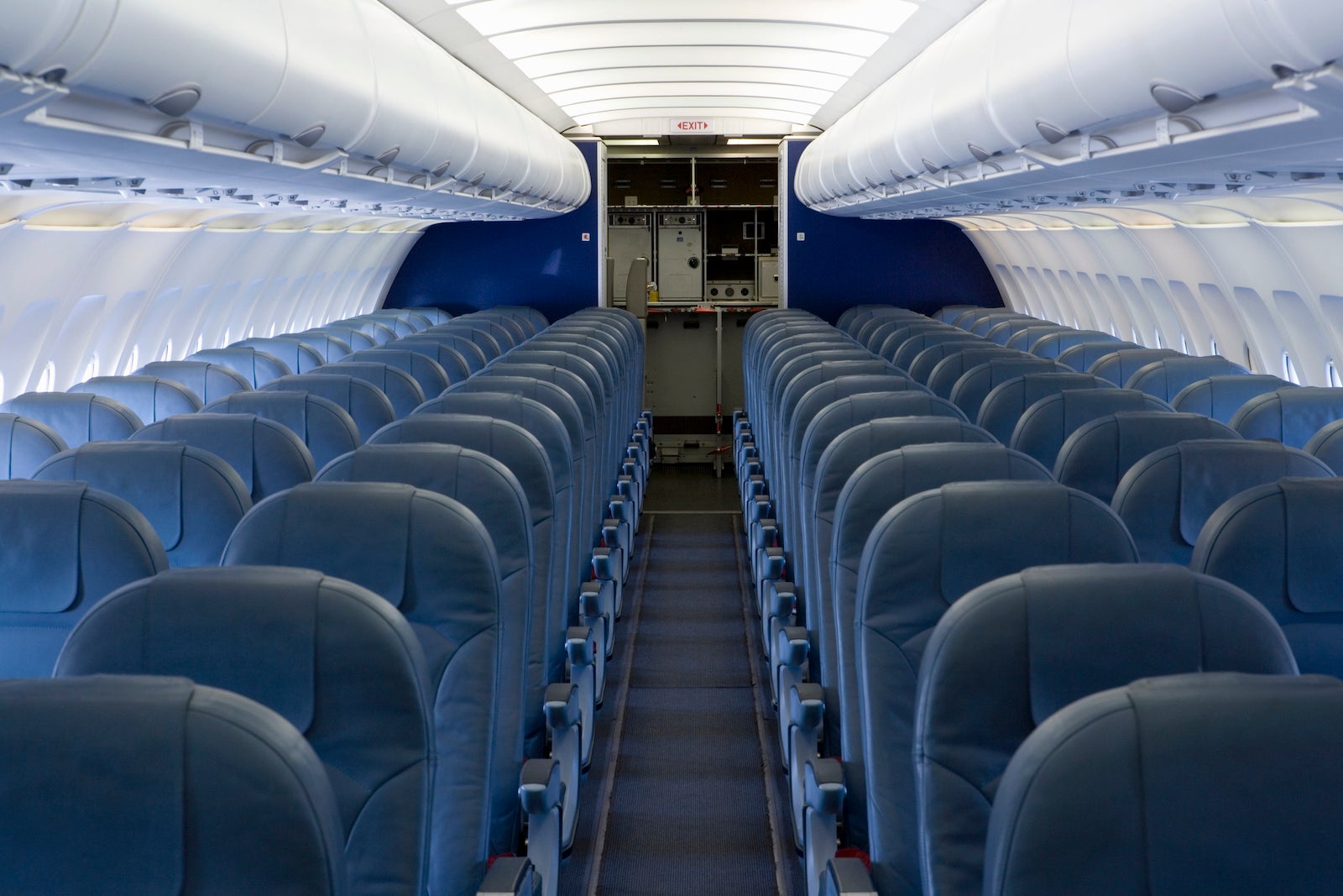 The empty cabin of an airplane
